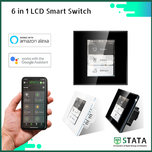 STATA 2,gang LCD Smart Switch (6 in 1)(স্ট্যাটা 2, গ্যাং এলসিডি স্মার্ট সুইচ (1 এর মধ্যে 6)